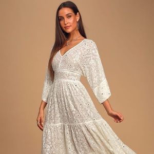 Lulus Cream Embroidered Tiered Maxi Dress